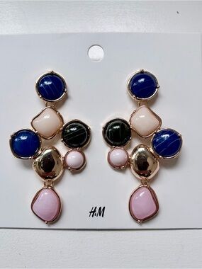 H&M Color-Block Drop Earrings in Blue, Pink, Green & Gold